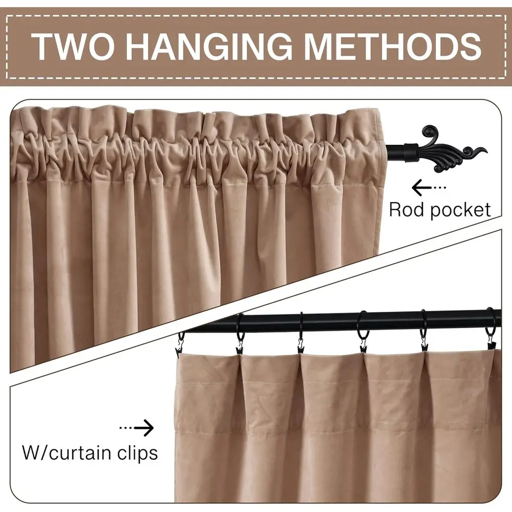 Thermisch geïsoleerde 102 beige fluwelen gordijnen voor kinderkamer, slaapkamer, woonkamer - B52 x L102, 2 panelen