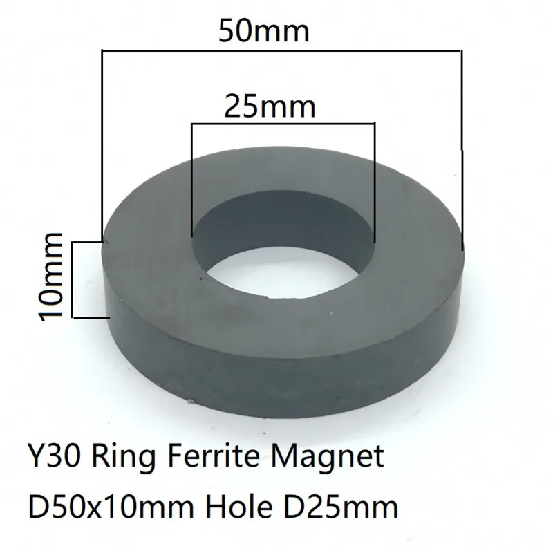 Ímãs permanentes redondos da ferrite forte, ímãs pretos do anel, furo 50*10, D25, Y30, 5 PCes pelo lote