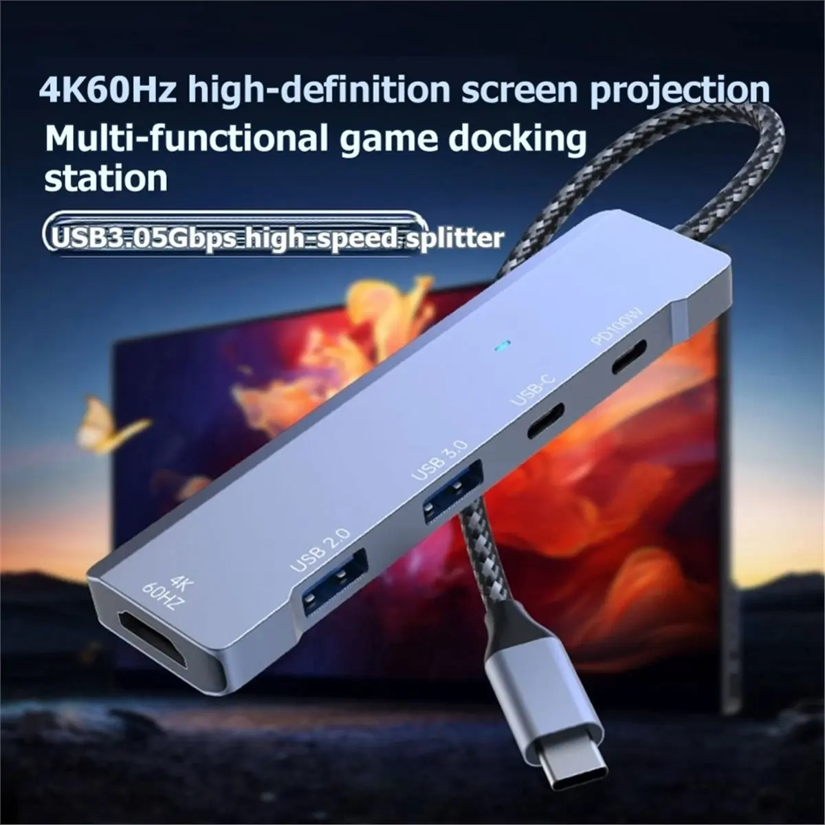 618 Mega Sale 5 in 1 Type-C Hub to 4K 60Hz 5Gbps Hub USB HDTV Type C to USB 3.0 PD 100W Adapter for PC Accessories USB Hub