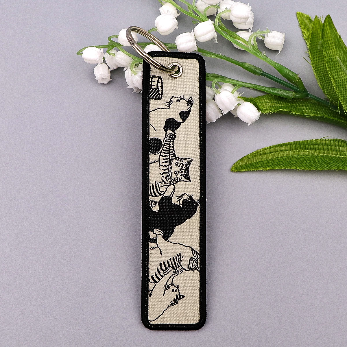 Lucky Cat Embroidery Keychain Key Tag For Motorcycles Cars Backpack Chaveiro Fashion Keyring Gifts for Men Women Accessories
