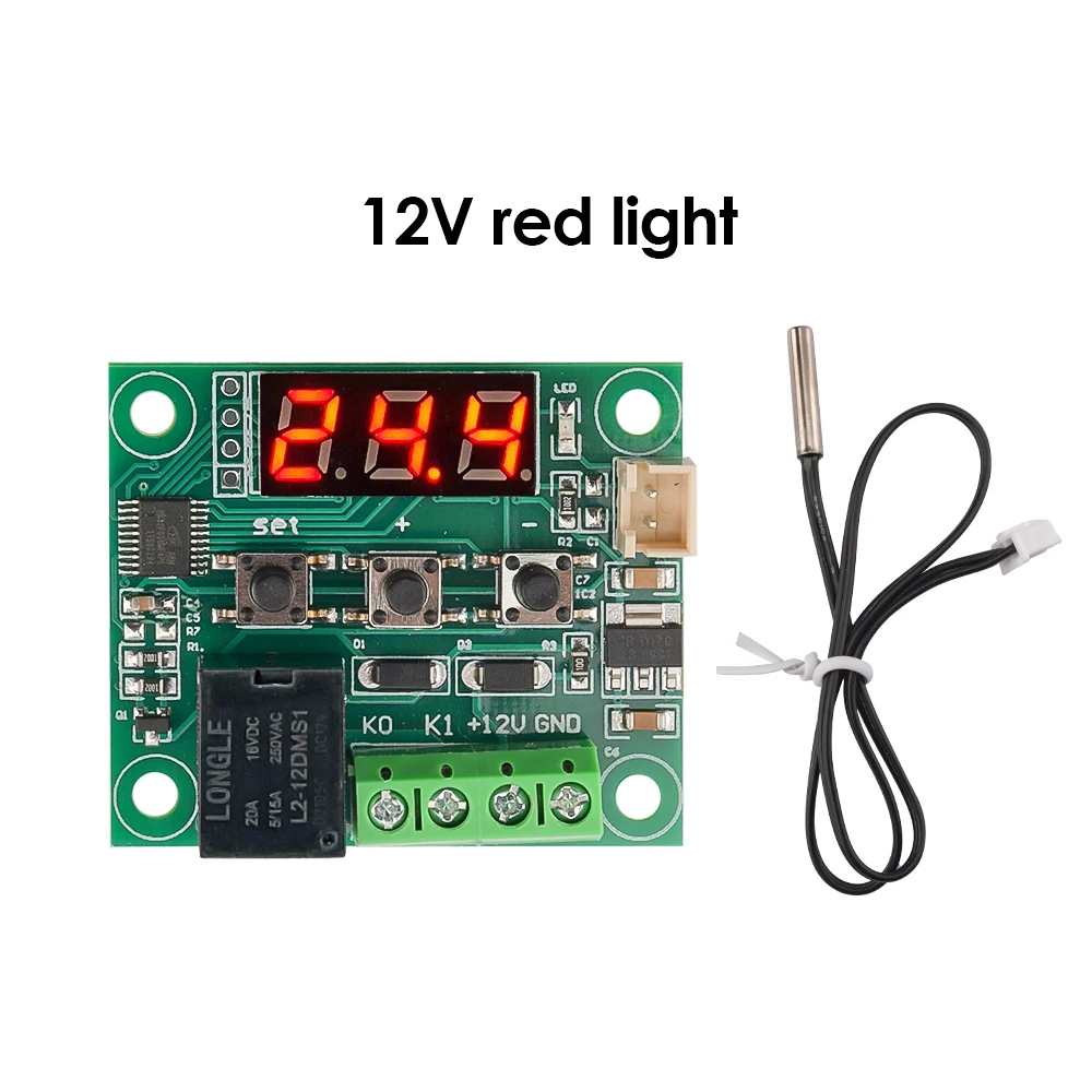 W1209 LED 온도 컨트롤러 12V NTC 센서, 빨간색 디스플레이 온도 제어 범위-50-110 ° C 릴레이 출력