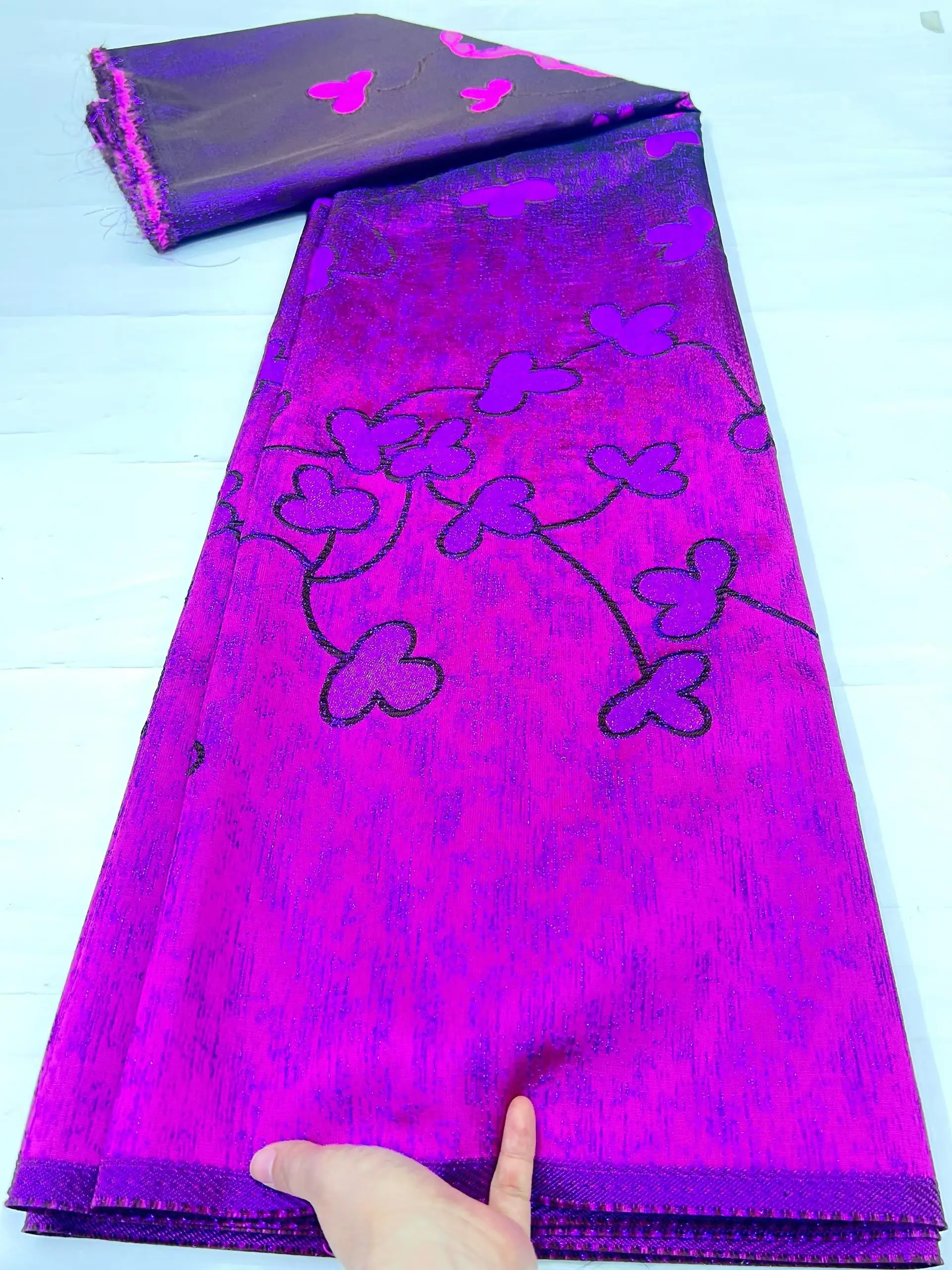 Brocade Nigerian Lace Fabric 5 Yards High Quality 2026 Pink Damask Cloth Jacquard Gilding for Sewing Dress