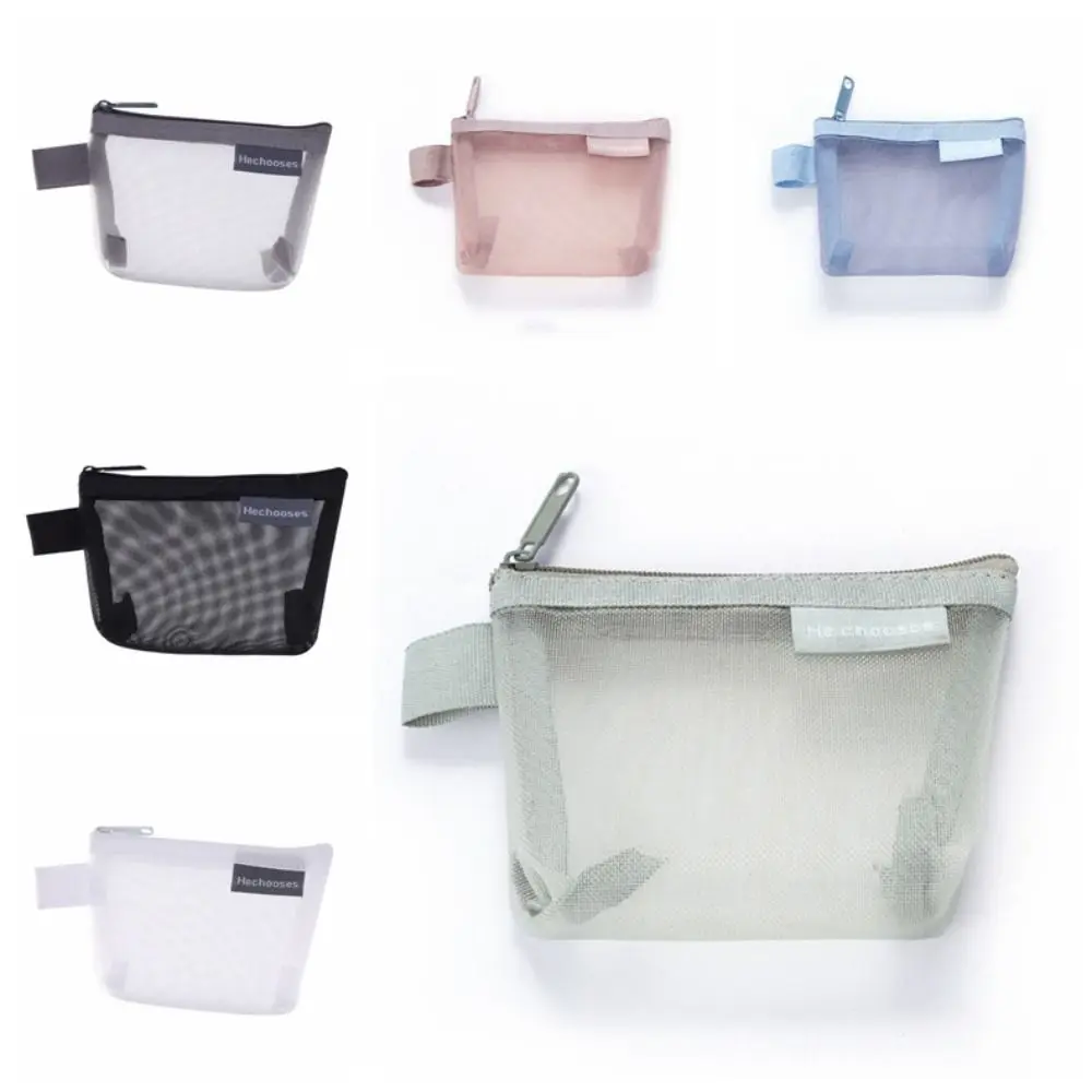 Mini Zipper Pouch Mesh Storage Bag Lipstick Bags ID Credit Card Holder Cosmetic Bag Travel Earphone Organizer Clear File Bag