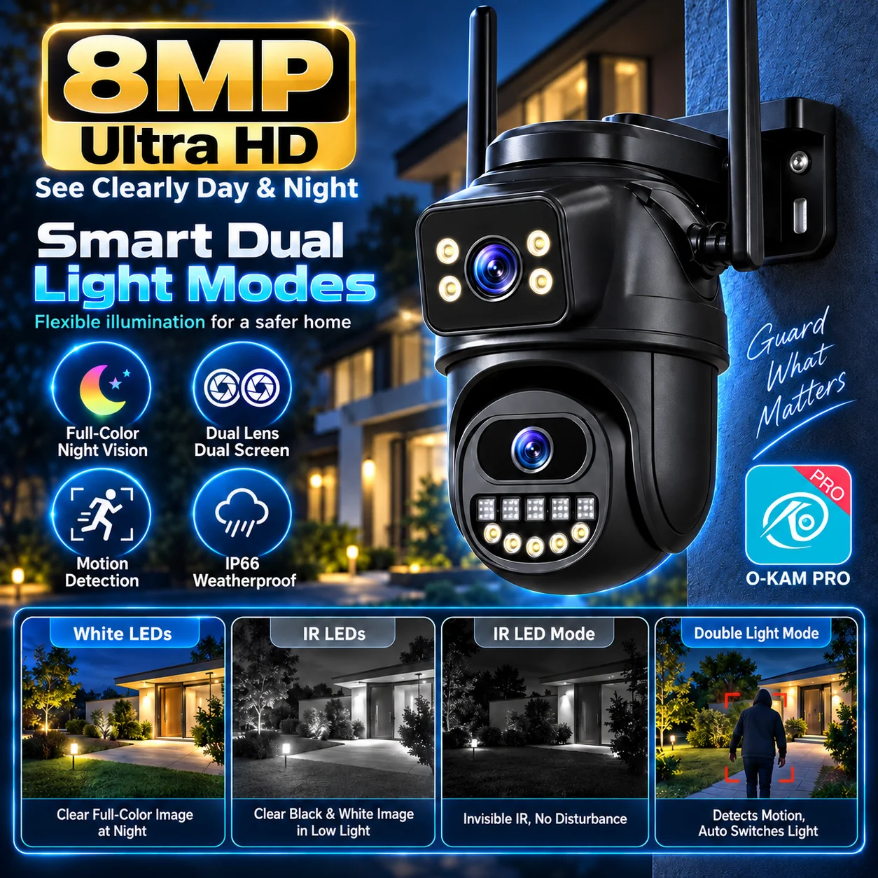 8MP 4K Outdoor Dual Lens WiFi PTZ Security Camera IP Camera 4X Digital Zoom AI Human Detection ONVIF BELIA