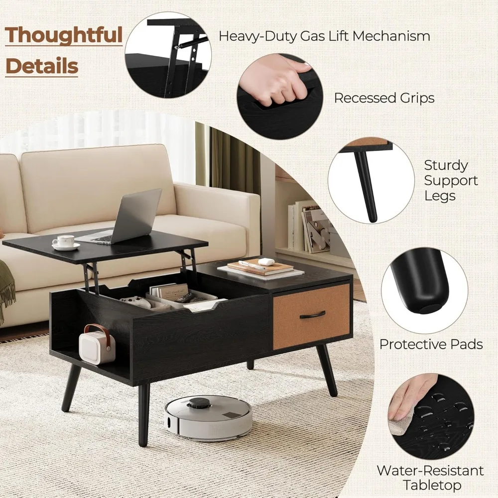 Coffee Table with Storage,39.5'' Lift Top Coffee Table,Hidden Storage Compartment,Foldable Drawer,Lift Tabletop Dining