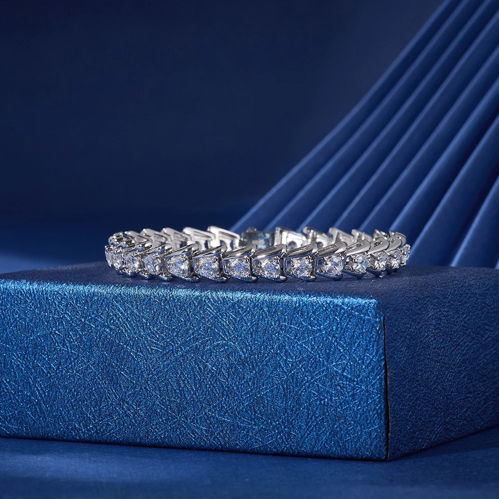 Triangle Cut Link Bracelet with 5A Zircon Copper Rhodium Plated Women Jewelry Bridal Prom Valentine Gift Shiny Triangle Design