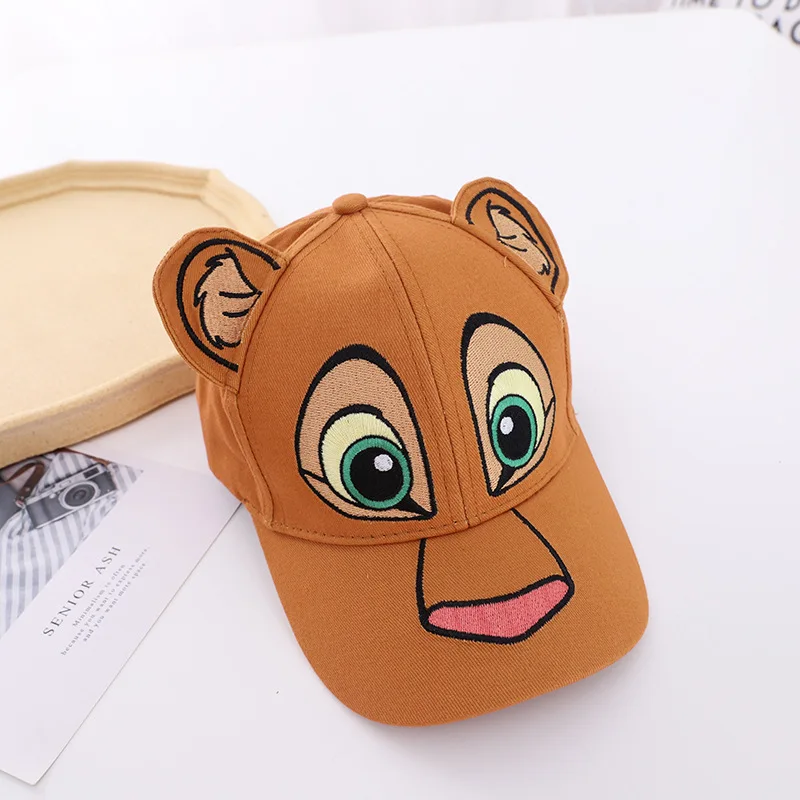 Disney-sombreros con visera del Rey León para niños, gorras de béisbol de Simba de dibujos animados, malla encantadora, sombreros de sol de verano, gorra bordada Kawaii