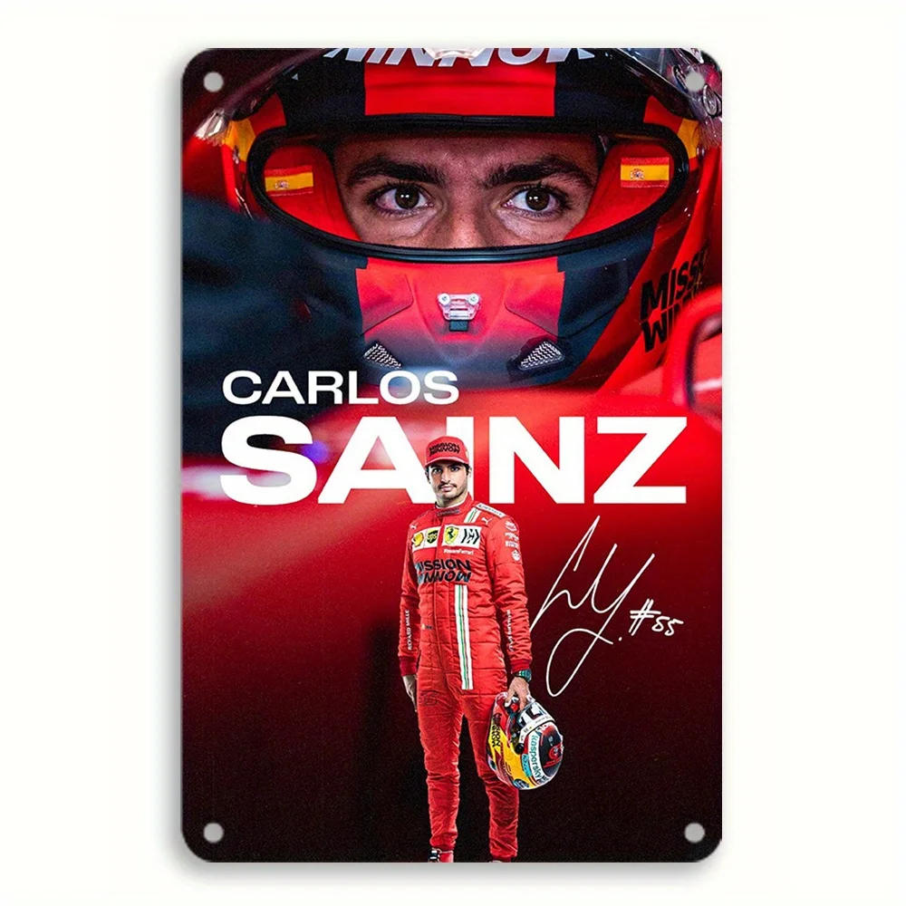 Classic  Metal Tin Sign Featuring Carlos Sainz -  Iron Wall Plaque, for Indoor/Outdoor Use in Garage Or Home, Reusable Art &
