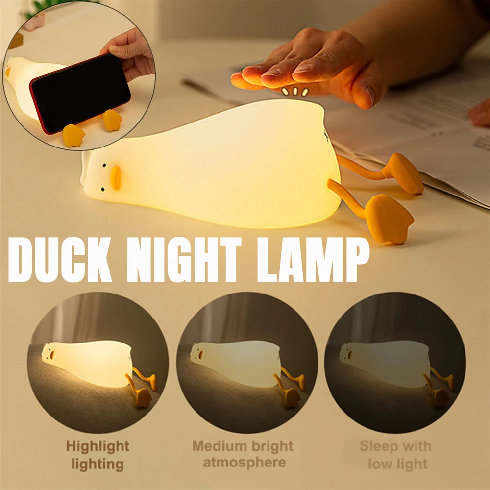 Cute Duck Design Led Night Light Silicone Cartoon Lamp Rechargeable Patting Light Children Nightlight Kid Bedroom Decor Gifts