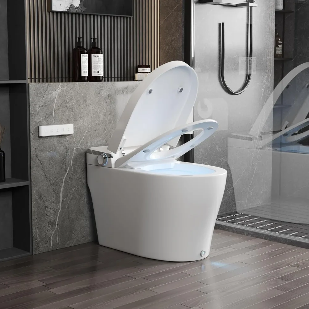 

Smart Bidet Toilet, One Piece Toilet Quiet-Closed Heated Seat Sensor, Auto Close/Open, Foot Kick & Blackout Flush, Night Light