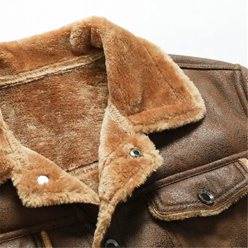 Winter Men\'s Suede Leather Coat High Quality Thick Fleece Warm Leather Jacket Fashion Turn Down Collar Male Loose Casual Coats