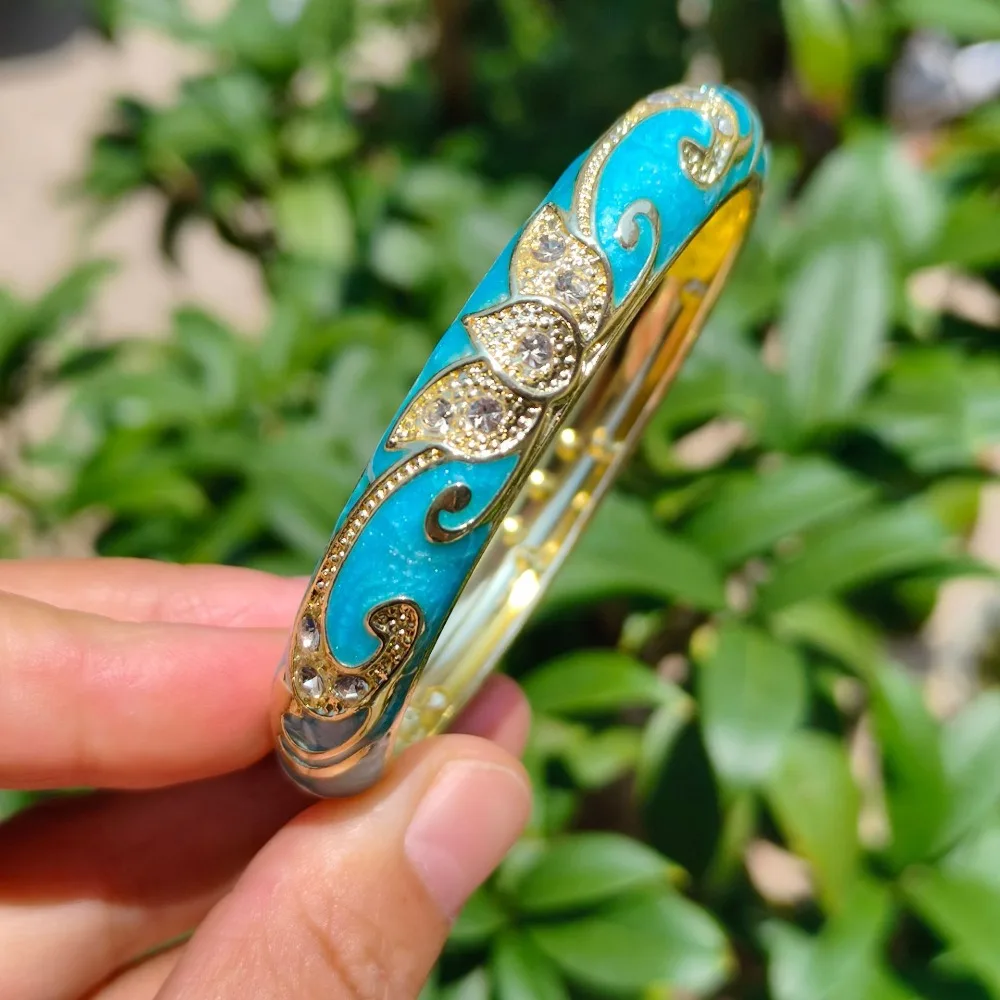 1cm Crown Cloisonne Bracelet Crown Colored Dropper Oil Colored Dropper Oil Bangle Five-leaved Flower Blooms Ethnic