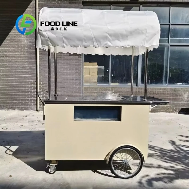 Customized Commercial Most Popular Outdoor Hand Push Ice Cream Cart with Color Custom Awning Street Vending
