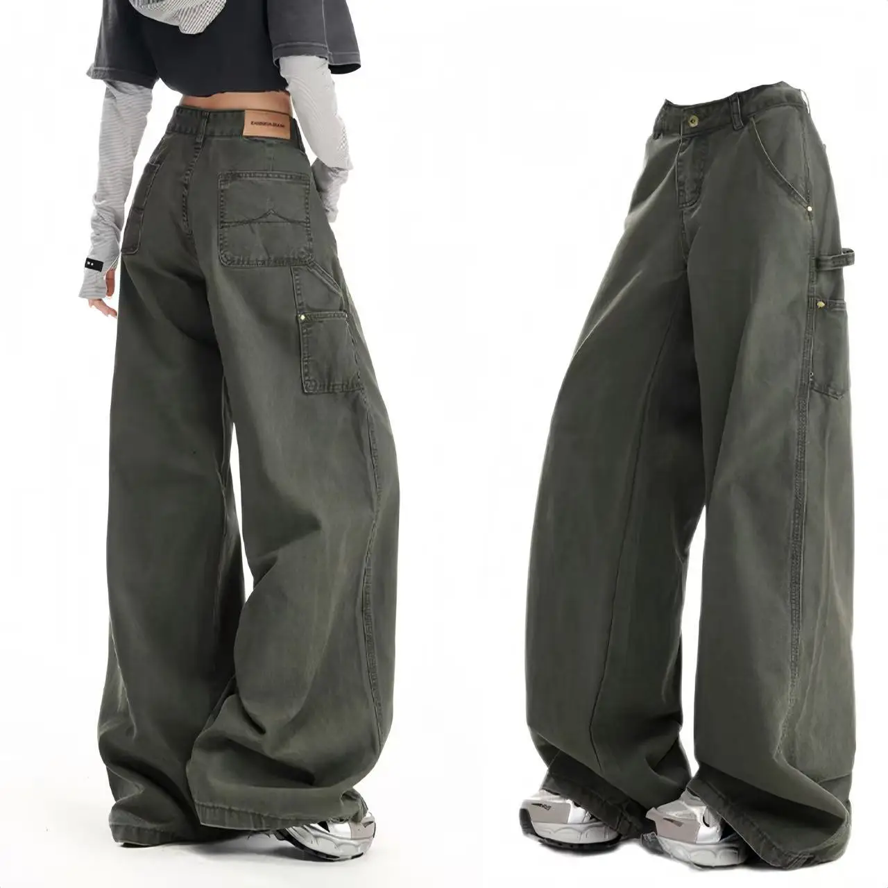 

Женские джинсы-карго в стиле милитари, с высокой талией, прямые, свободные, осенние, новые, для повседневной носки