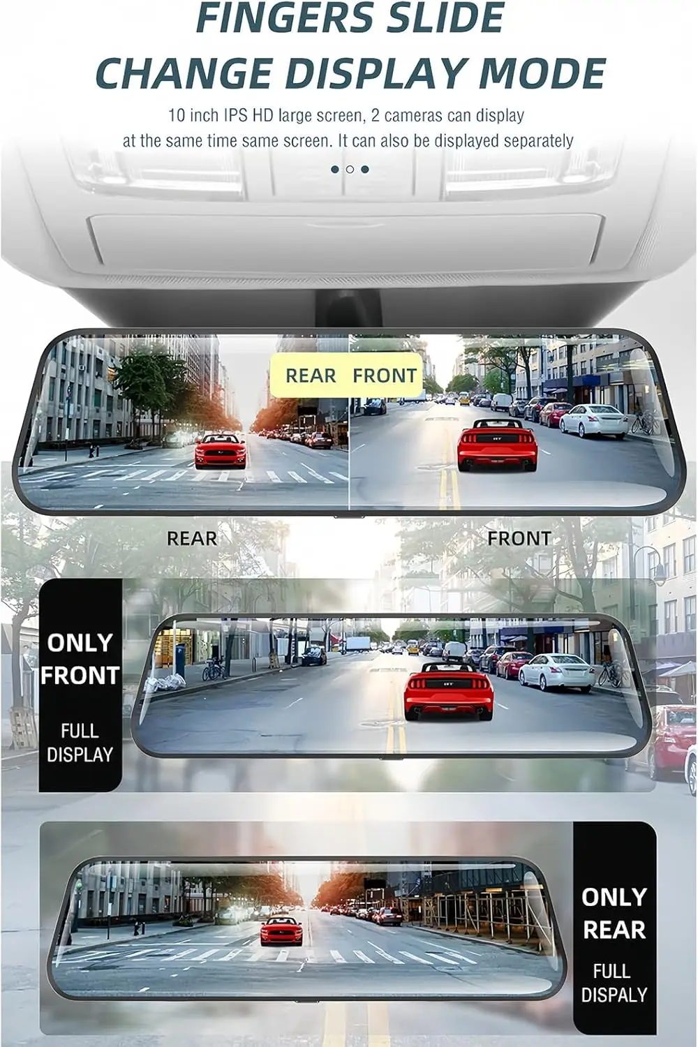 DashCam con Espejo Pantalla Táctil 10 " Vidrio 2.5D para Auto، Dash Camara para Coche Delantera y Trasera، Retrovisor con Camara