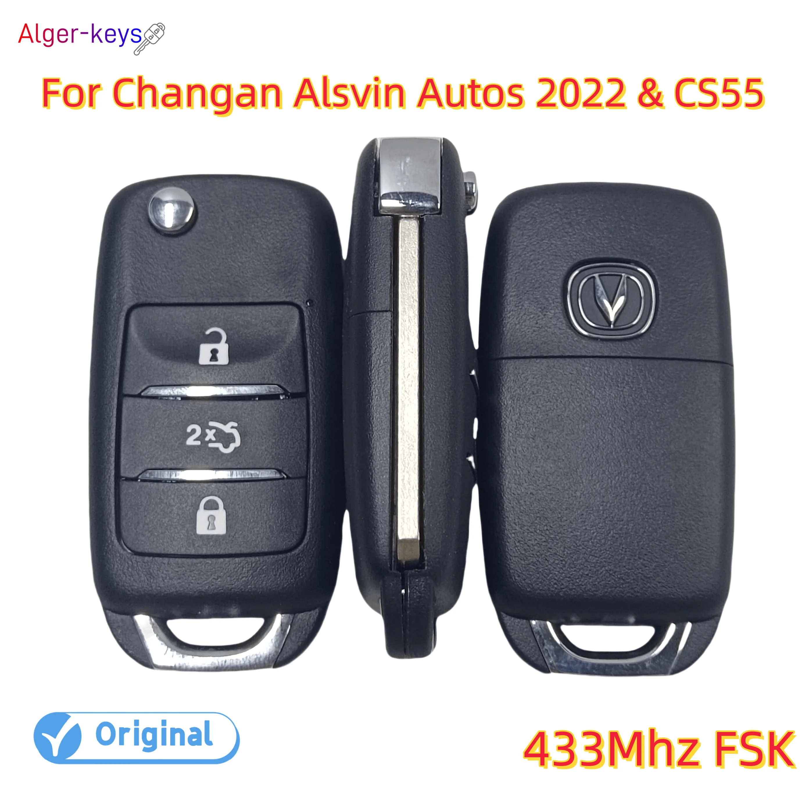 Alger-keys Original Flip Remote Car Key without 434Mhz FSK 3 Buttons For Changan Alsvin Autos 2022 CS55 PN: 4280050-U10-AA