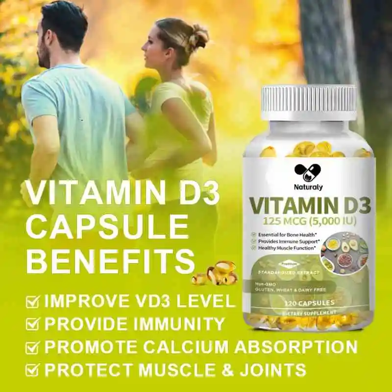 Vitamin D3 5000 IU 125 mcg Vitamin D3 Capsules Healthy Muscle Function Helps Support Immune Health Strong Bones Teeth