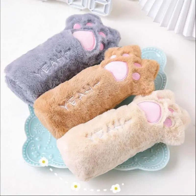 Cartoon Plush Cat Paw Pencil Case Large Capacity Storage Bag School Stationery Organizer Portable Multi Functional Pencil Pouch