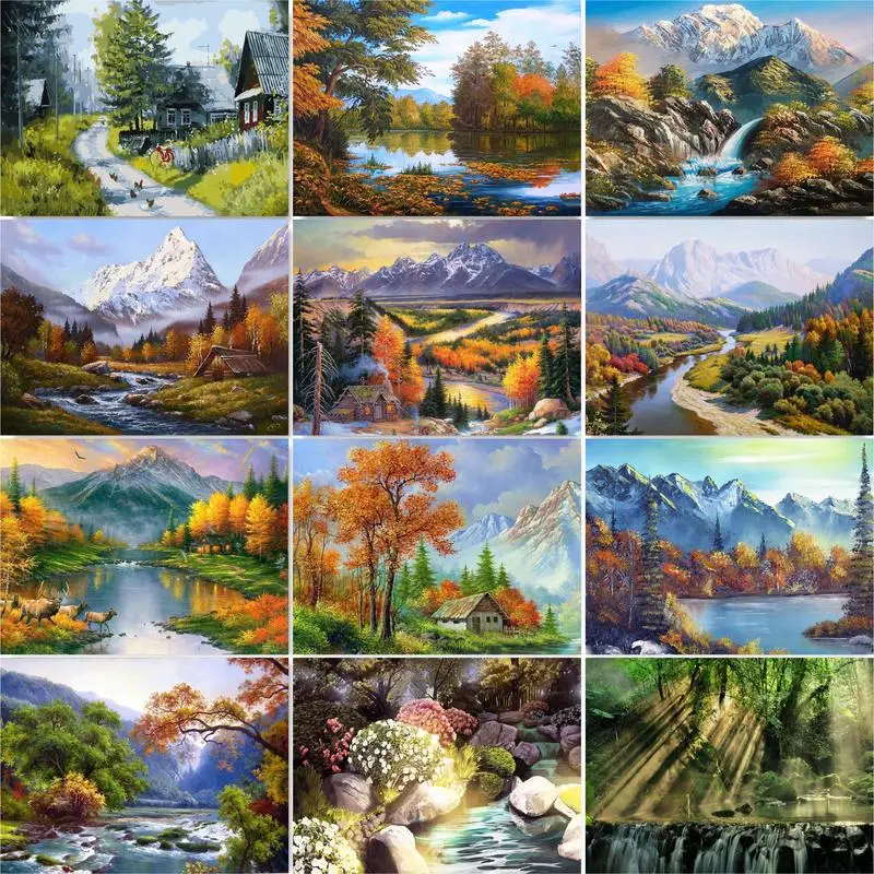 

GATYZTORY Picture Frame Diy Oil Painting By Numbers Kits Acrylic Wall Art Home Decors Forest Landscape Coloring By Numbers Diy G