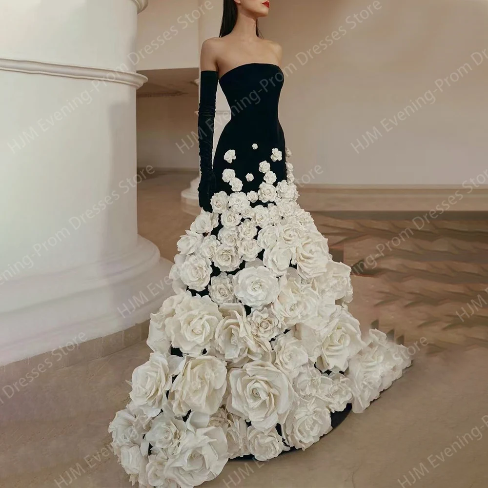 Elegante 3d Blumen lange Abendkleider für Frauen träger lose boden lange Abschluss ball Party Hochzeit Sonder veranstaltungen Gala kleid 2024