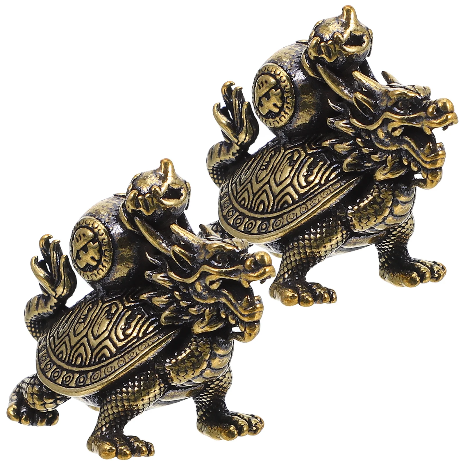 

2Pcs Dragon Turtle Brass Craft Decoration Vintage Animal Statue Small Desktop Ornament Wealth Symbol Dragon Turtle Statues