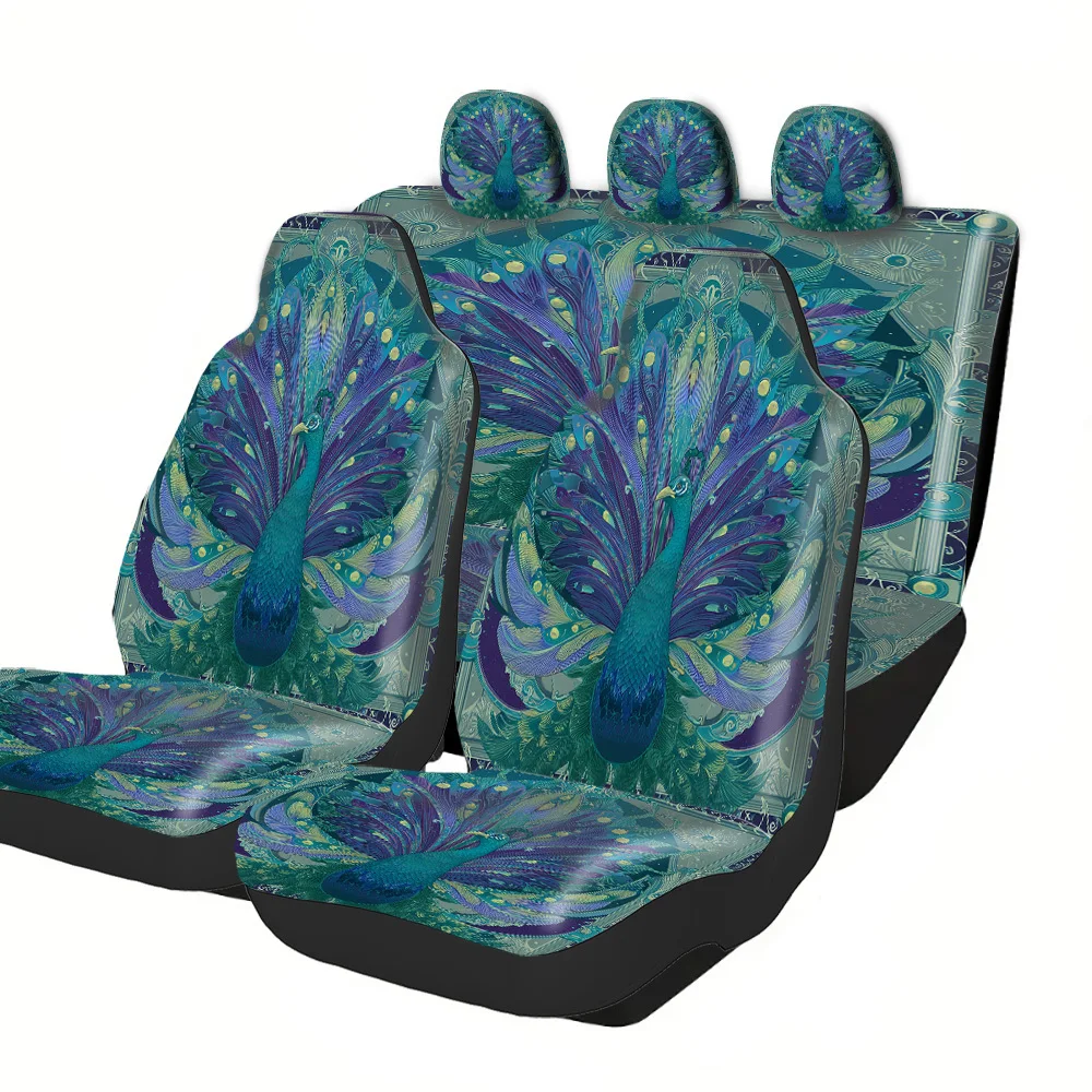

2-5 Seat Set Car Seat Covers Elegant Peacock Design Decorative Polyester Universal Premium Fit Truck SUV Off-Road Car Halloween