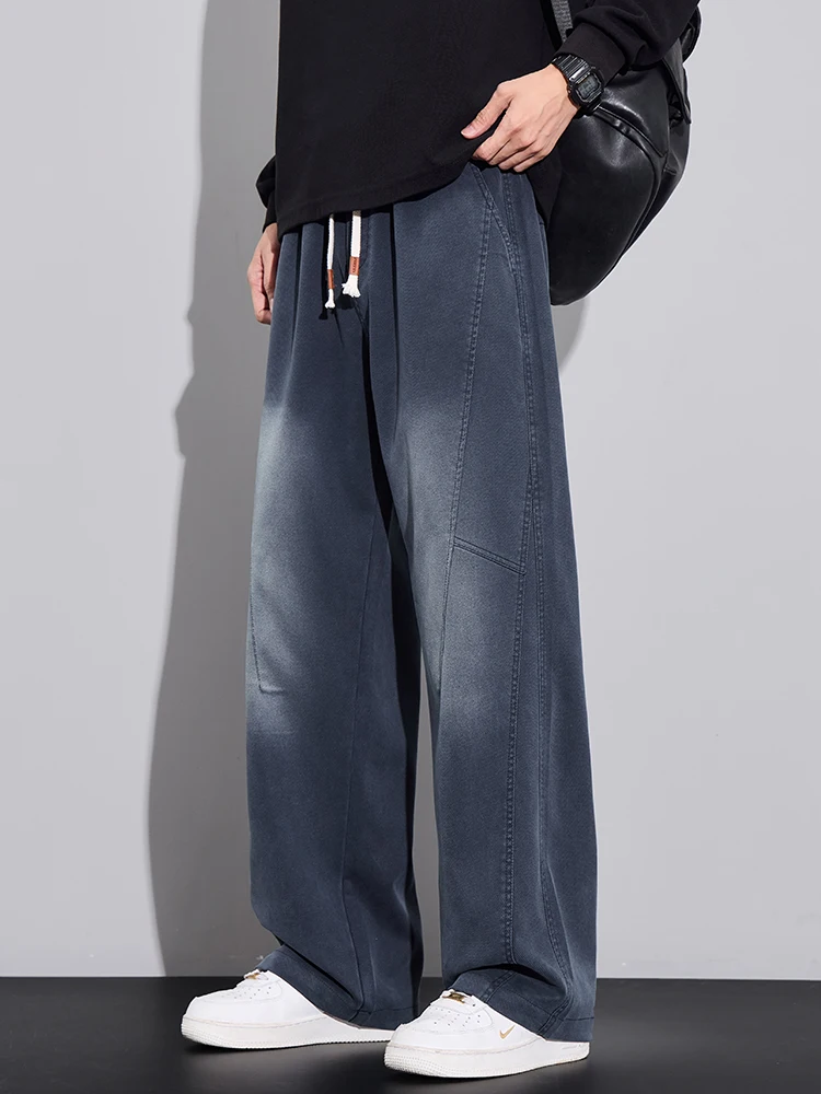 

Autumn Men's Straight Casual Pants Loose Comfortable Fashion Korean Drawstring Sweatpants Wide-leg Vintage Spliced ​​trousers