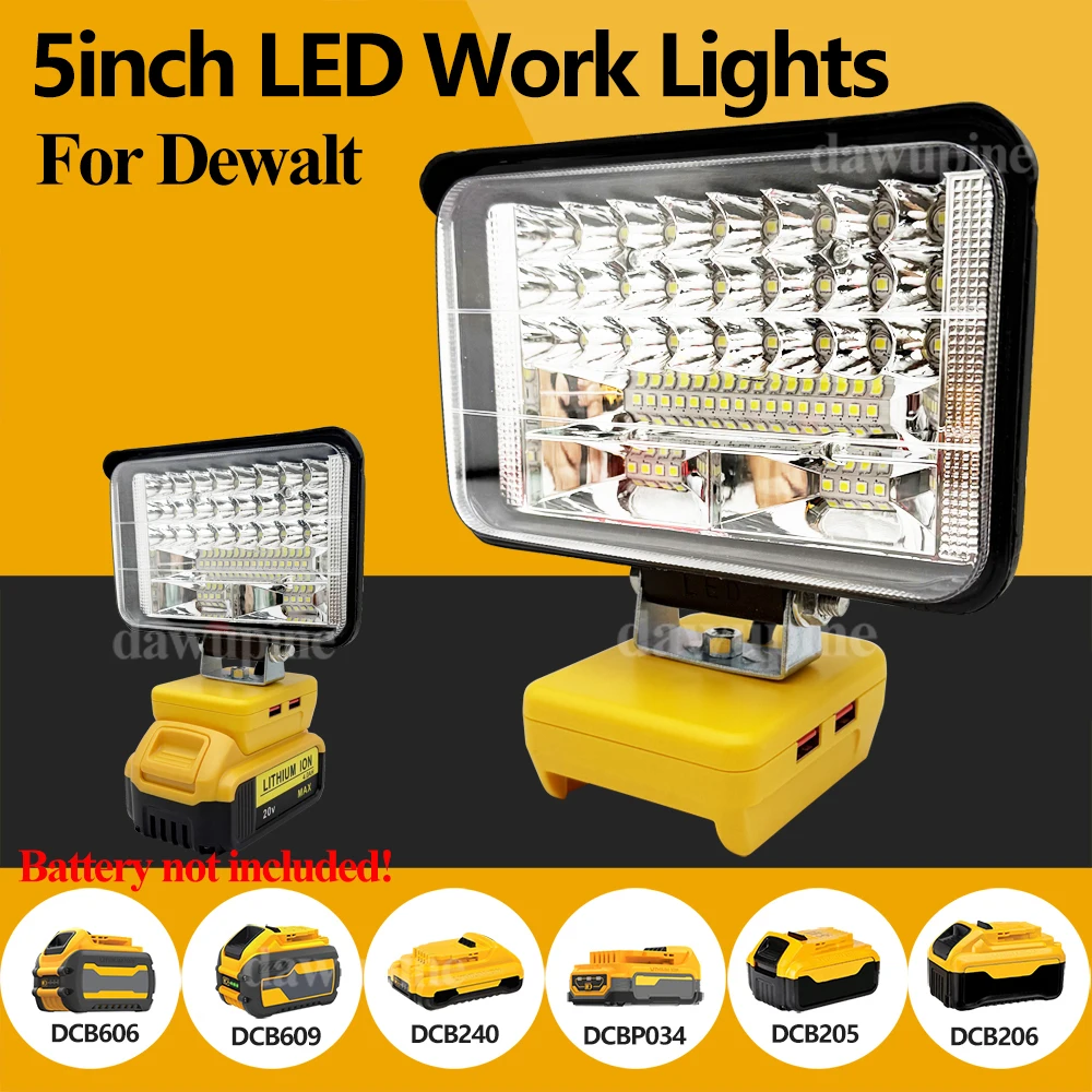 5 Inch Camping Lamp Spotlights LED Working Light Flashlight Torch for Dewalt 18V 20V Li-ion Battery DCB200 DCB180 USB Power Bank