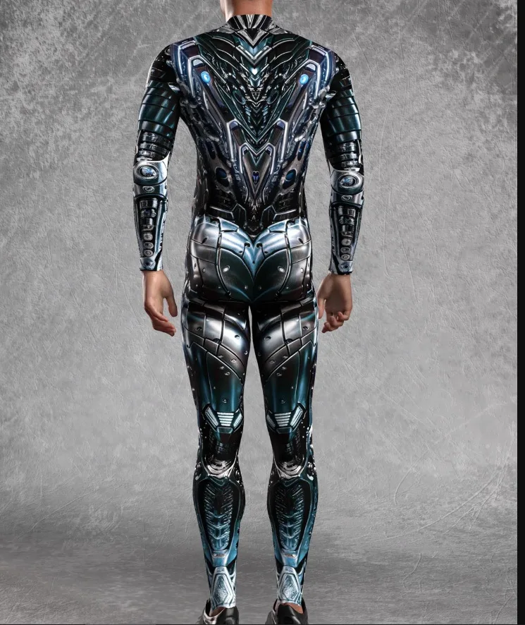 Halloween Schwarz-Weißes Spinnennetz Cosplay Bodysuit Kostüm Karneval Kunst Slim Jumpsuit Performance Karnevalsparty Zentai – Detail 3