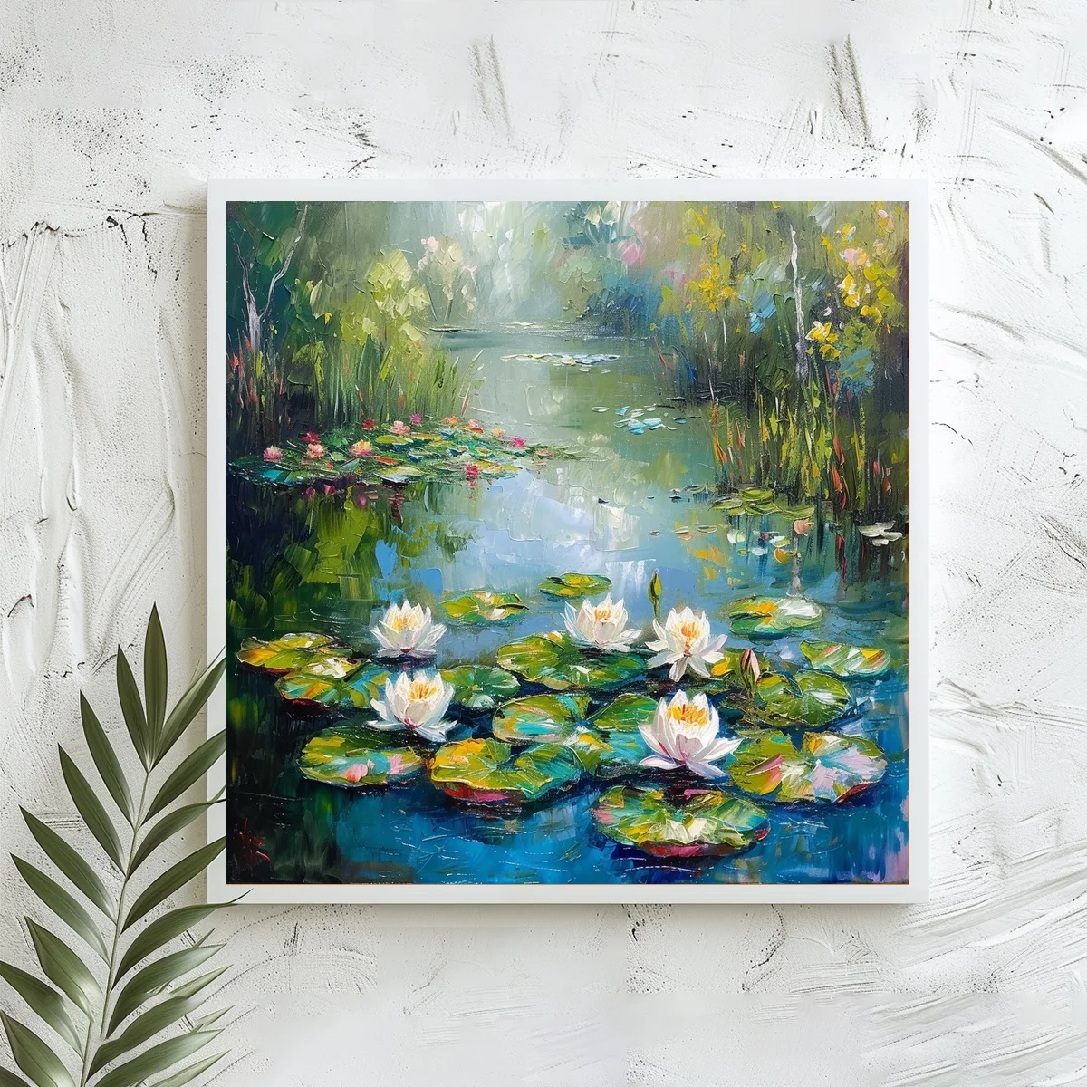 1 Stück 40x40 cm/15,74 Zoll, 11Ct/14Ct Kreuzstich-Set, DIY Valentinstagsgeschenk, Stickerei-Set für Festlichkeiten, Wasserlilien-Teichlandschaft – Detail 3