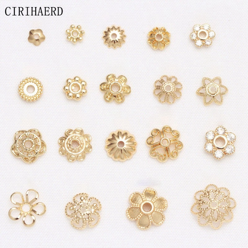 14K Gold Plated Hollow Flower Bead Caps DIY Jewelry Accessories Bracelet Beads End Cap Jewellery Making Supplies Wholesale Lots