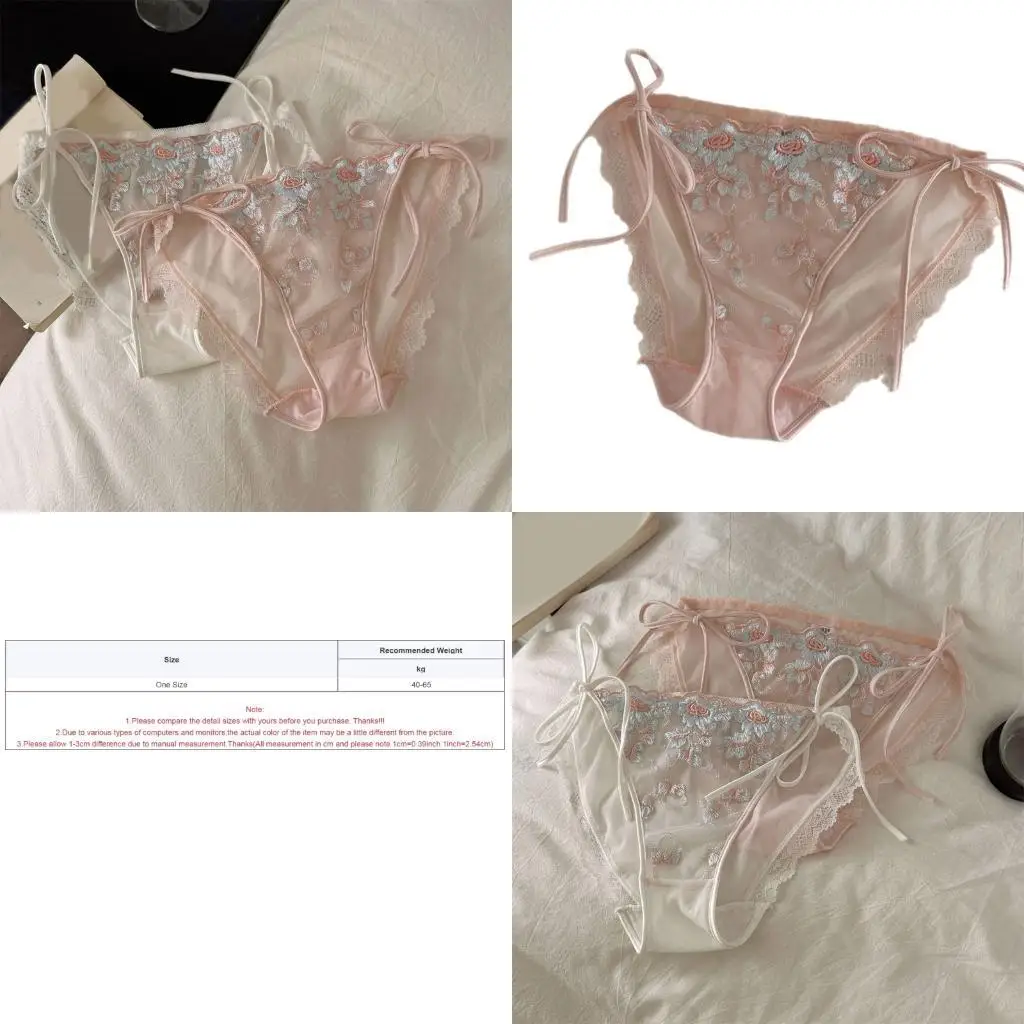 

L5YC Breathable Flower Lace Panties For Women Adjustable Side Ties And Artistic Embroidery Underwear Low Rise Thong Briefs