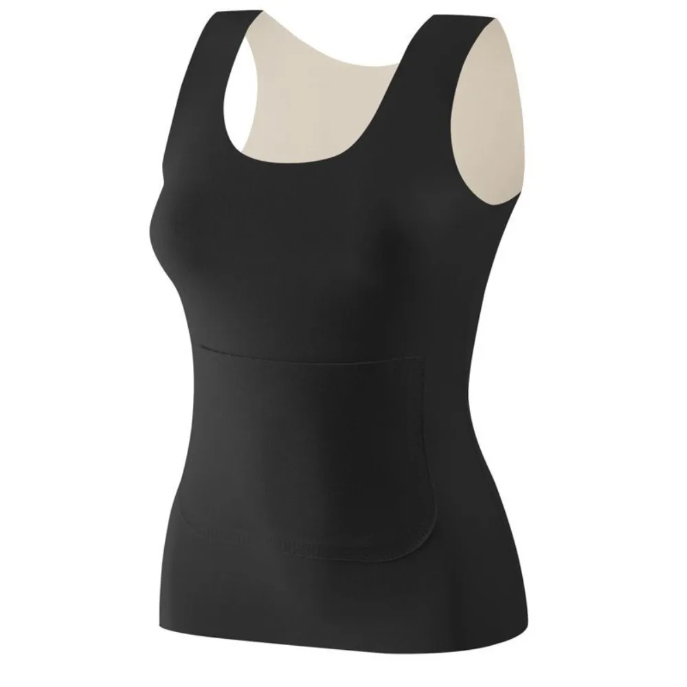 

Traceless Thermal Underwear Camisole Double Pockets Round Neck Women Thermal Underwear Vest Sleeveless Comfortable Thermal Tops