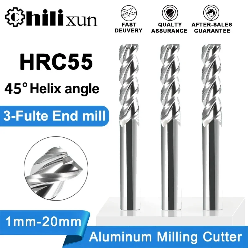 

Фреза из вольфрамовой стали HILIXUN HRC55, твердосплавная концевая фреза с 3 канавками, фреза из специального алюминиевого сплава, фреза с ЧПУ