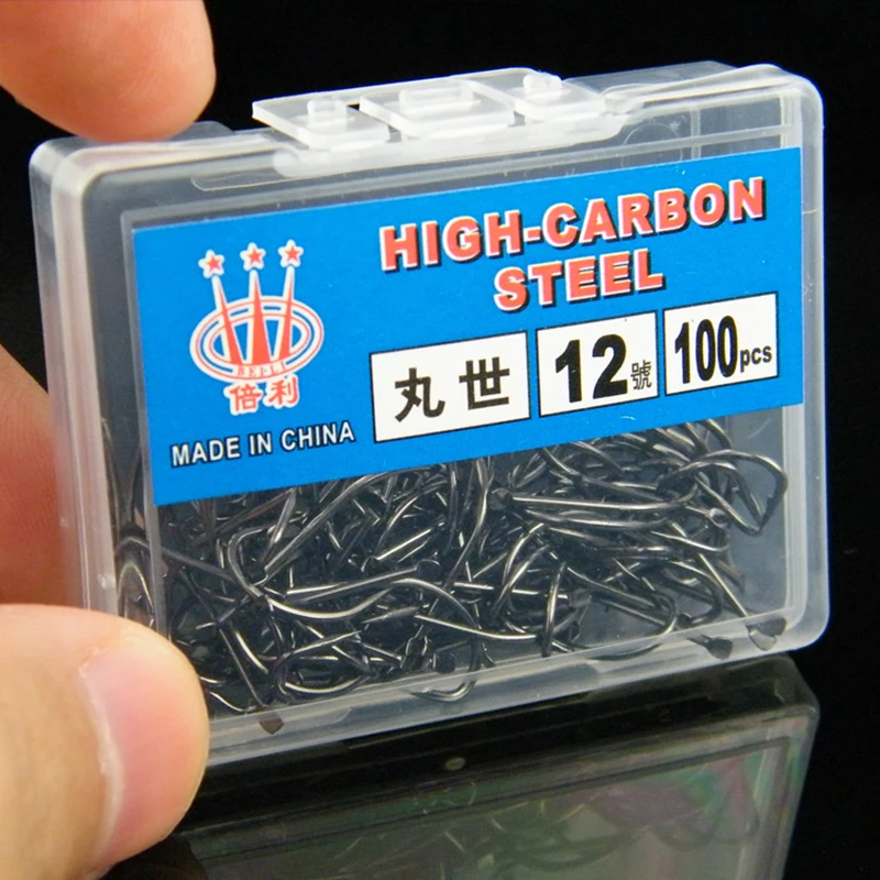 100 Boxed Marushi Fish Hooks With Crooked Mouth And Sharp Spines, Black High Carbon Steel Wild Fishing And Sea Fishing Hooks