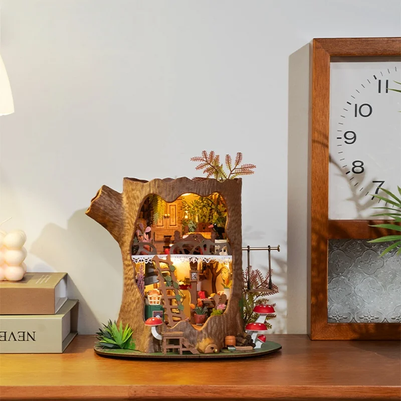 منزل شجرة الحكاية الخيالية DIY، منزل قزم خشبي ثلاثي الأبعاد مع تفاصيل، هدية غابة ساحرة للأطفال والكبار #2