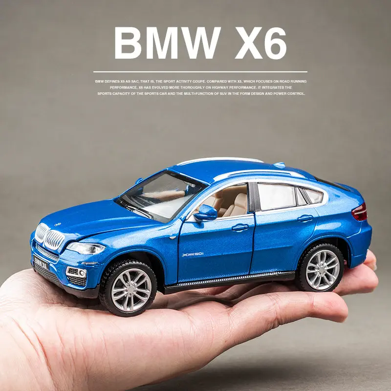 1:32 BMW X6 SUV Alloy Muscle Car Model Sound and Light Pull Back Children\'s Toy Collectibles Birthday gift