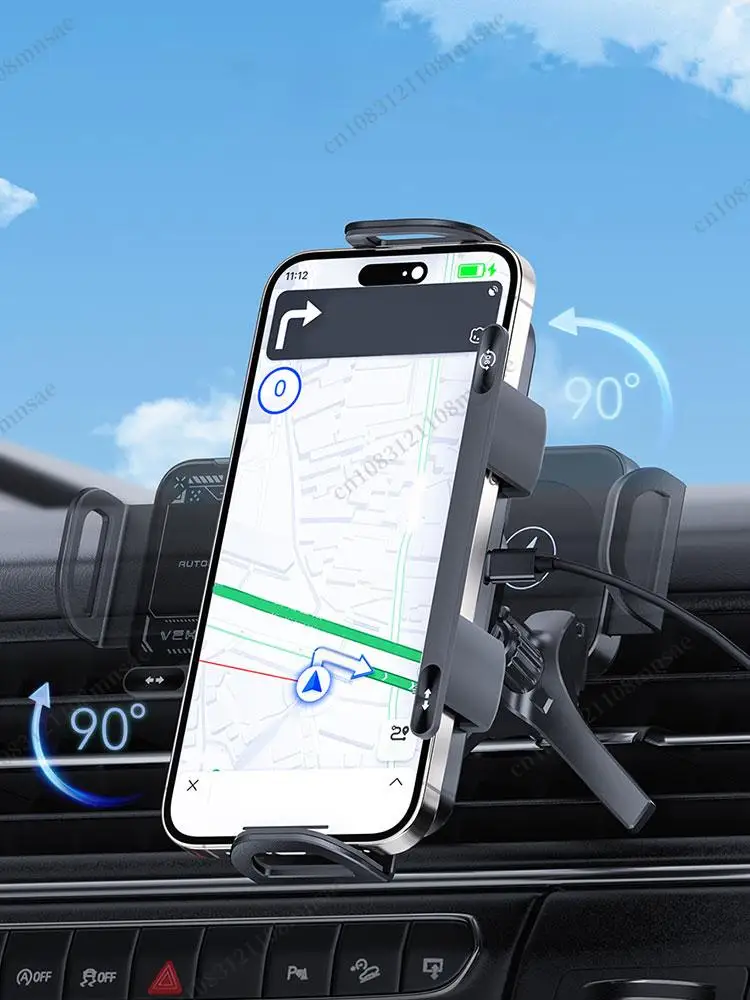 Car Wireless Charger 15W Dual Coil Fast Charging Cell Phone Holder One-Touch Rotatable for Smartphone/Pad/Foldable Phone