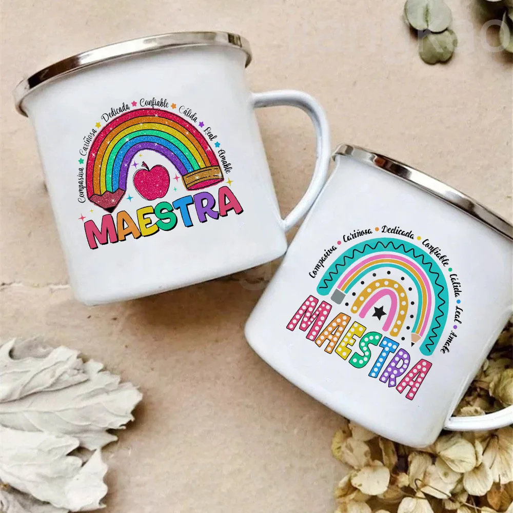 

Rainbow Maestra Spanish Printed Mug Creative Coffee Cups Teacher Life Water Cup Theacher's Day Back To School Gifts for Teacher