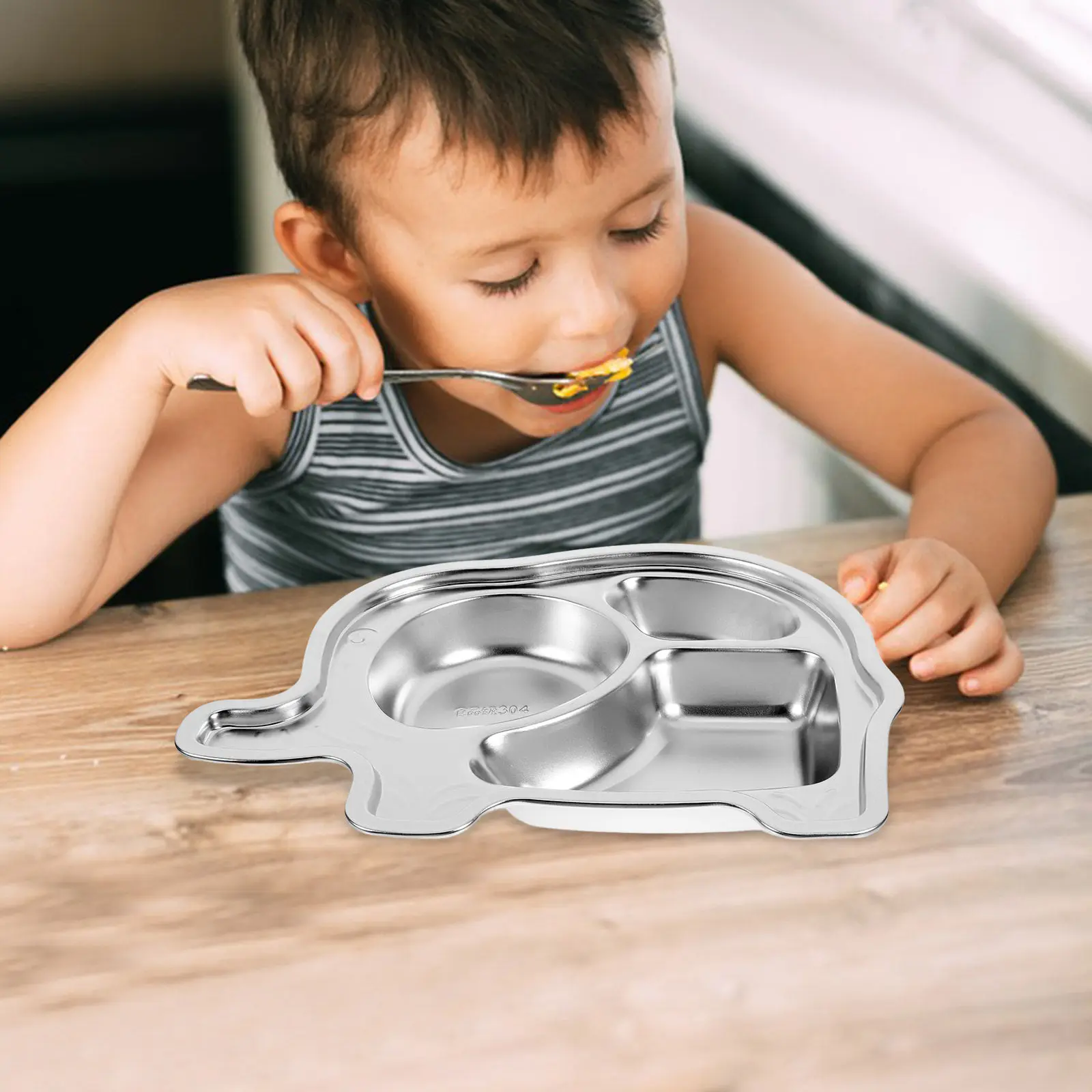 Divided Plate 304 Stainless Steel Elephant Design Compact Lightweight Stainless Steel Plate Perfect for Home Travel