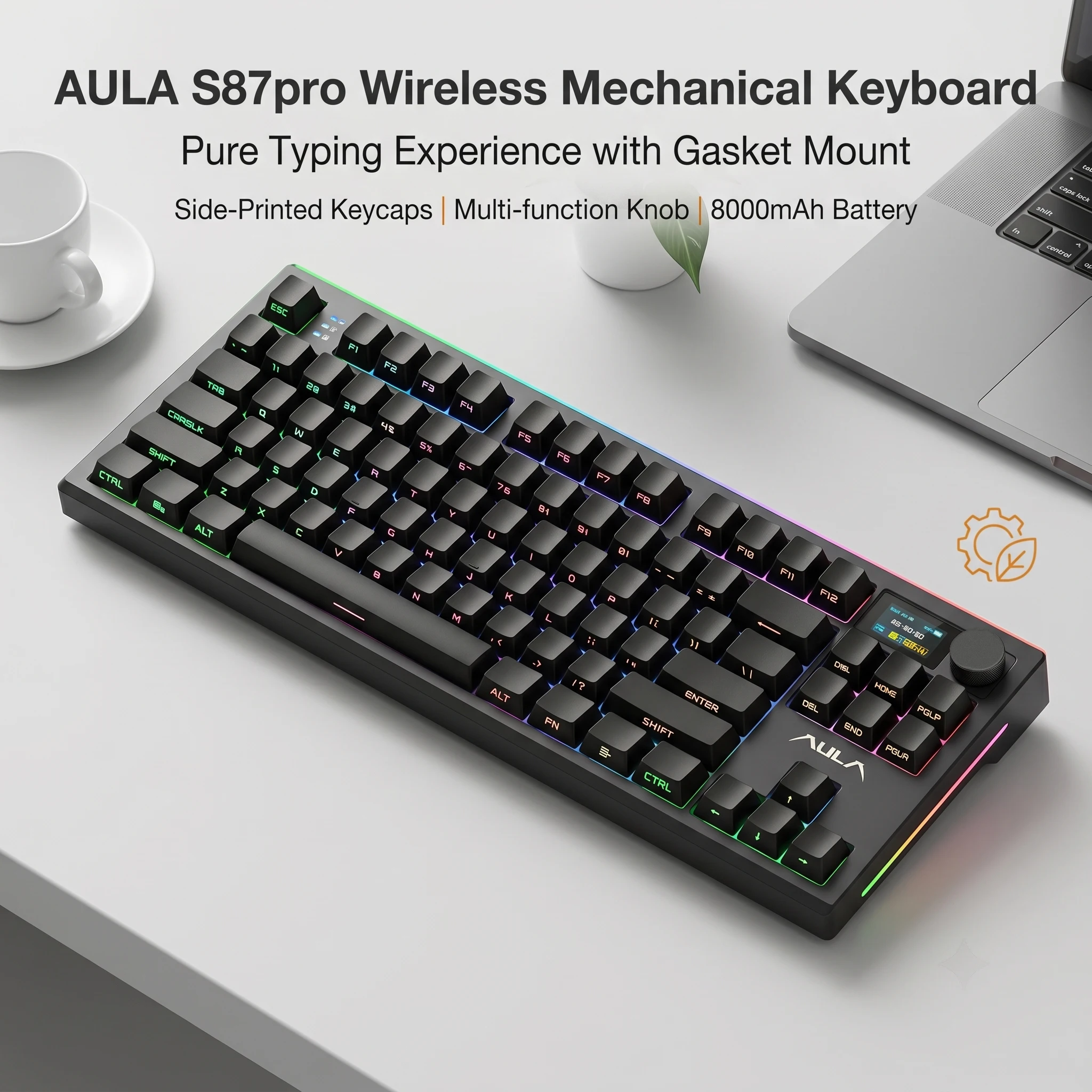 AULA S87 Pro Wireless Mechanical Keyboard Custom RGB Backlight Bluetooth gaming Keyboard with Display Knob Hot Swapping Gasket