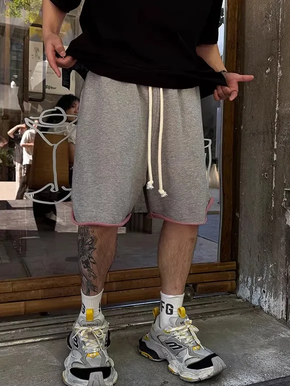 

Повседневные легкие орты из смеси хлопка и полиэстера для мужчин и женщин с эластичным поясом и перевернутым краем, прямые ноги, пять...