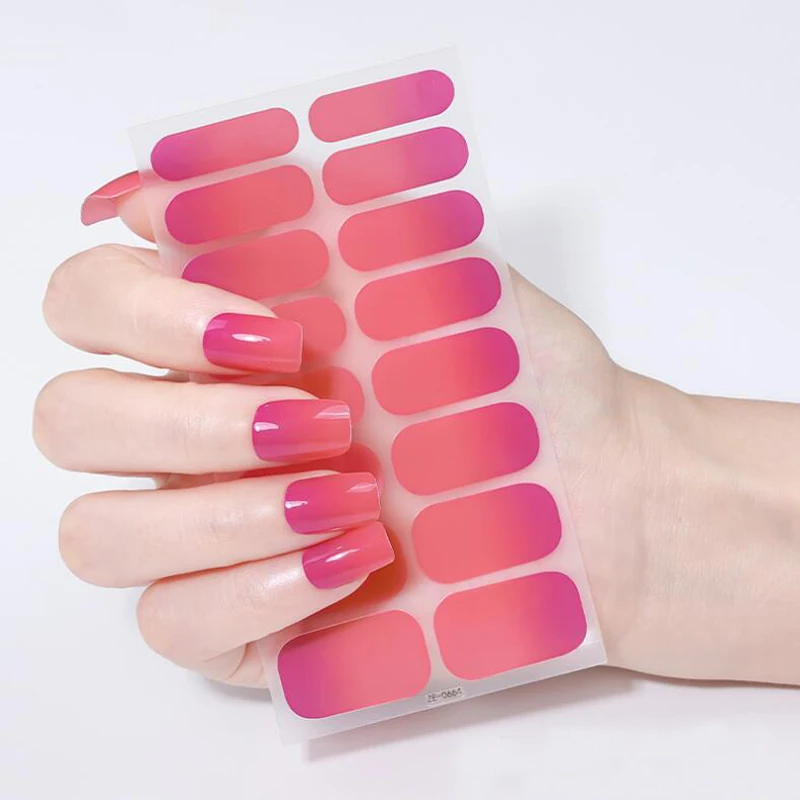 컬러 그라디언트 네일 랩 전체 커버 자체 접착 네일 데칼 Decors DIY 매니큐어 슬라이더 프레스 손톱 uñas postizas ofertas