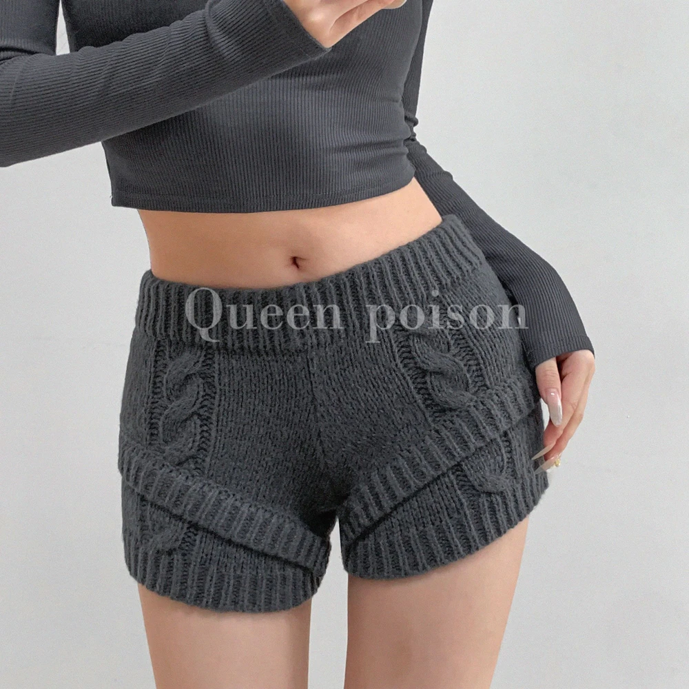 Womens Knitted Shorts Thick Drawstring Elastic Waist Soft Breathable High Waist Female Versatile Y2k Casual Knitting Mini Shorts