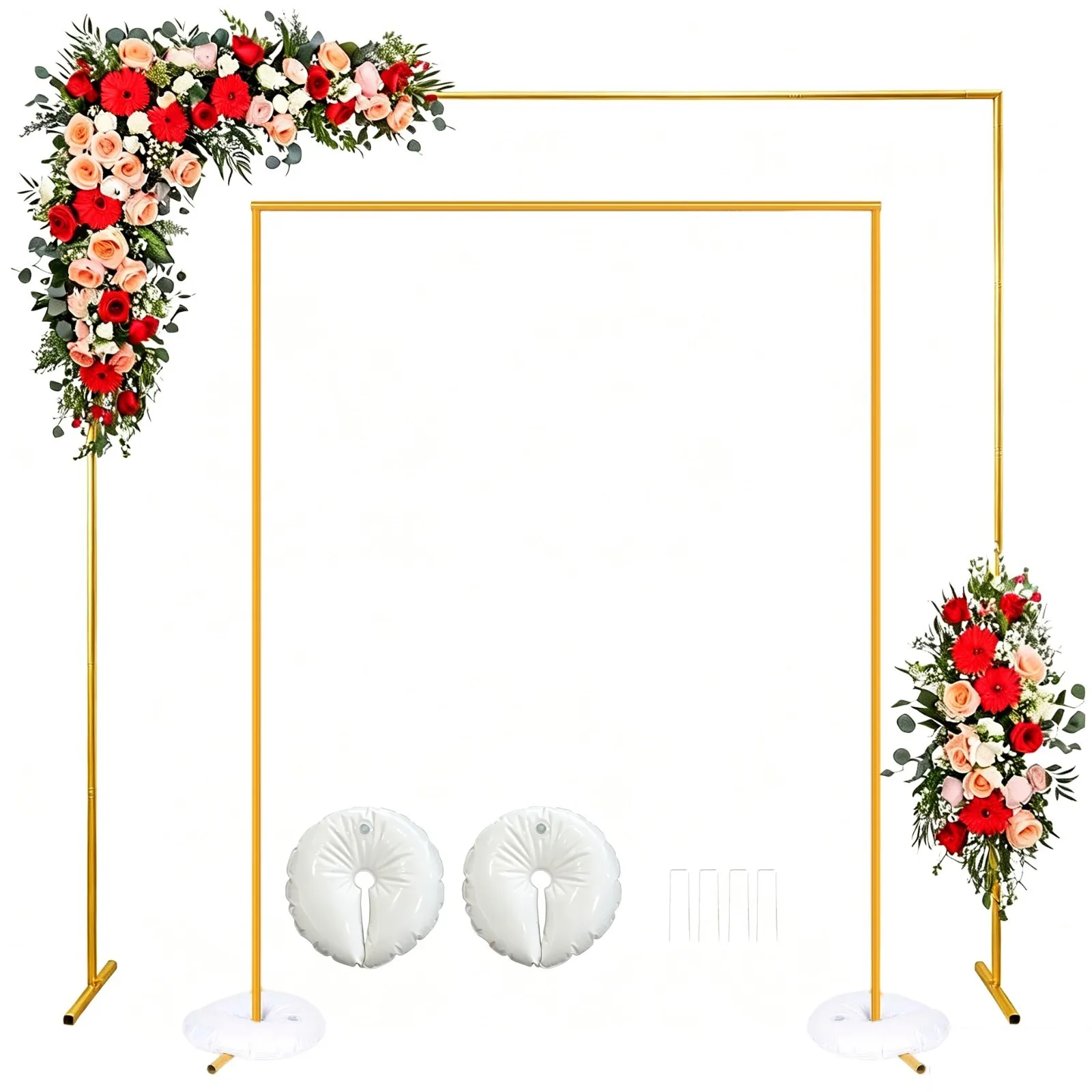 Arco quadrato per matrimoni, 6,6 piedi/2 m, struttura in metallo dorato per arco di palloncini, sfondo per cerimonie di matrimonio, feste di compleanno, baby shower, decorazioni