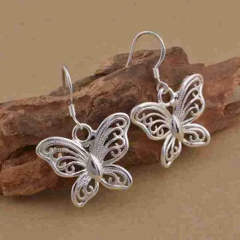 

Hot Fashion classic party wedding Jewelry 925 Sterling silver Beautiful butterfly drop Earring for Women Holiday gifts