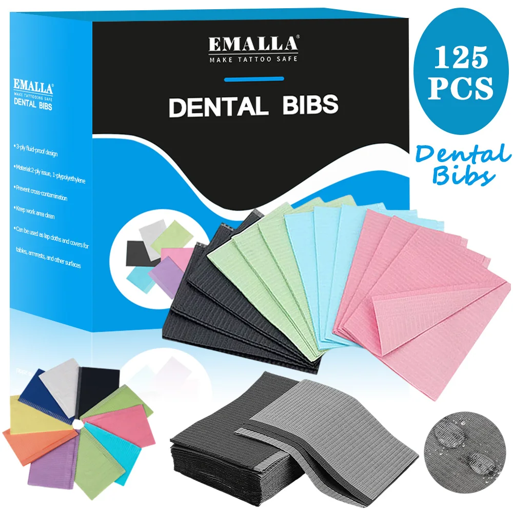 EMALLA 125PCS/Box Disposable Dental Bibs Tattoo Clean Pads Waterproof Tattoo Table Covers for Nail Makeup Tattoo Accessories