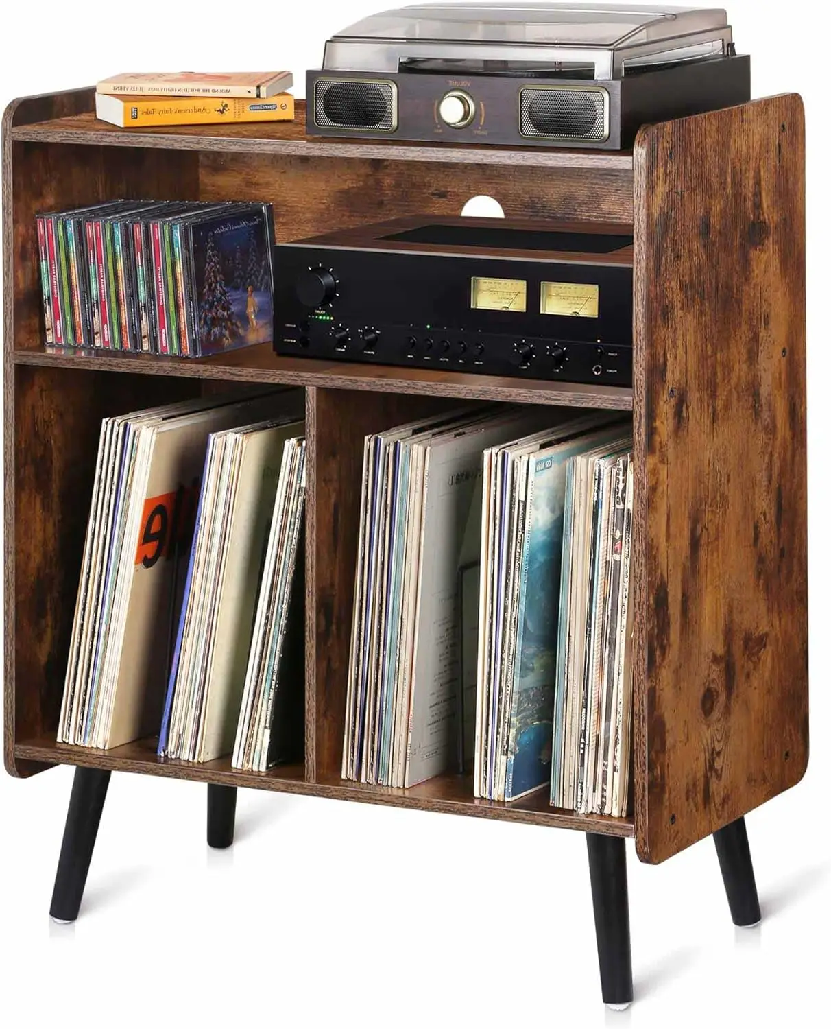

3-Tier Record Player Stand, Mid-Century Vinyl Storage Cabinet Holds 100 Albums, Large Wood Turntable Table for Living Room