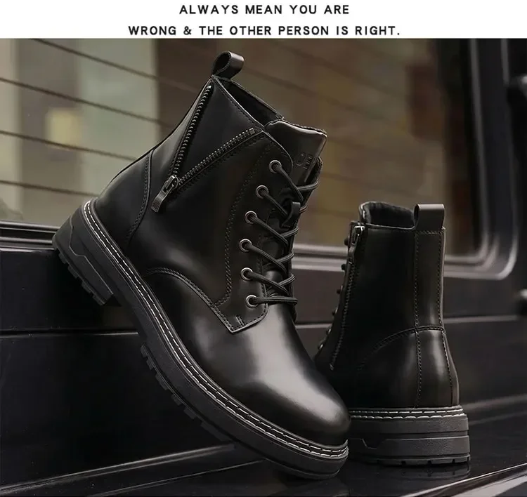 Herren High-Top-Stiefeletten, seitlicher Reißverschluss, dicke Sohle, rutschfeste Kunstlederstiefel, Freizeitschuhe für den täglichen Pendelverkehr und Spaziergänge auf der Straße. – Detail 13