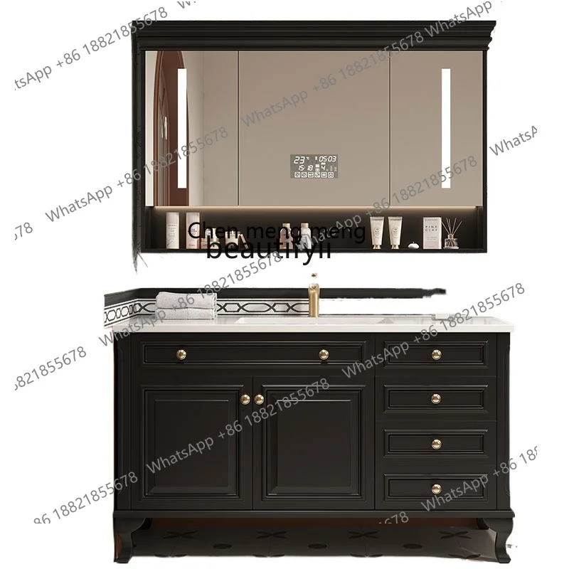 French oak bathroom cabinet American bathroom washstand Floor-to-ceiling light luxury hand washbasin cabinet
